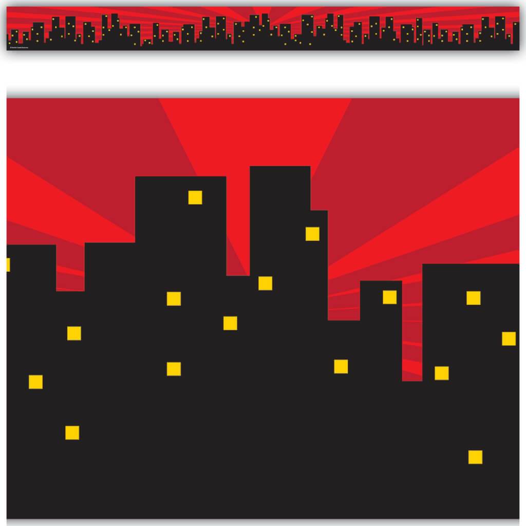 Superhero Cityscape Straight Border Trim 