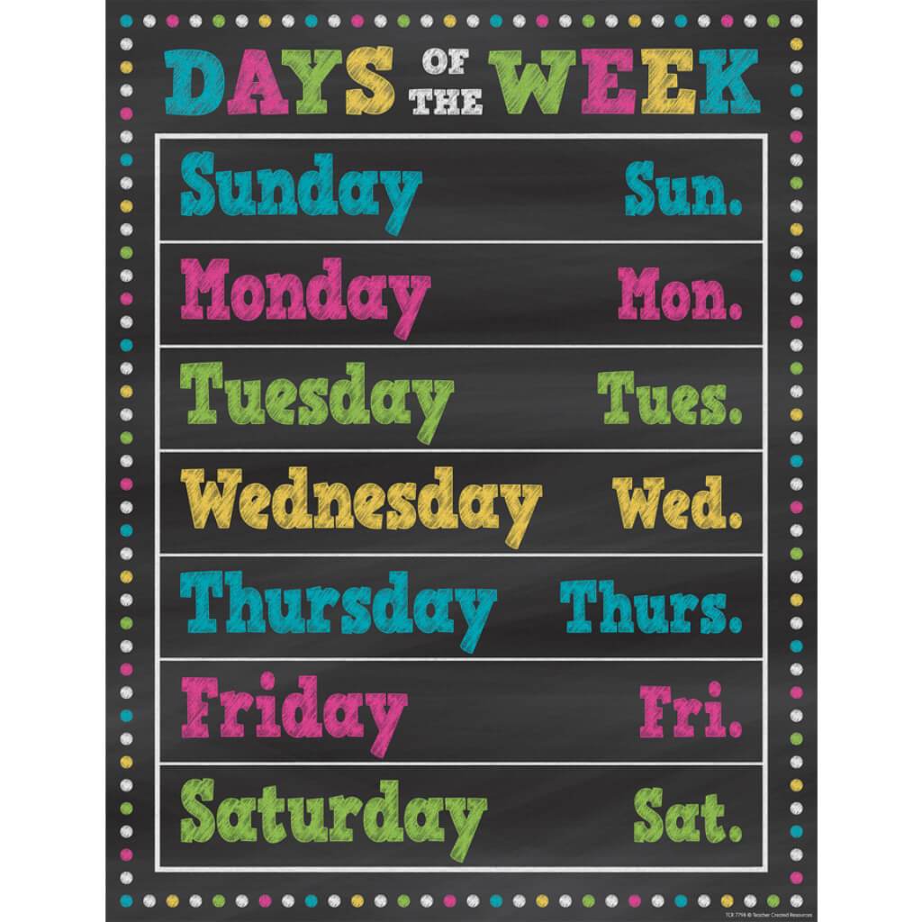 Chalkboard Brights Days Of The Week Chart 