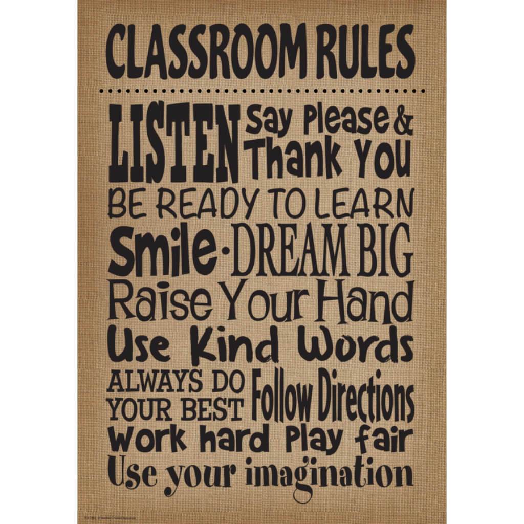 Burlap Classroom Rules Positive Poster 