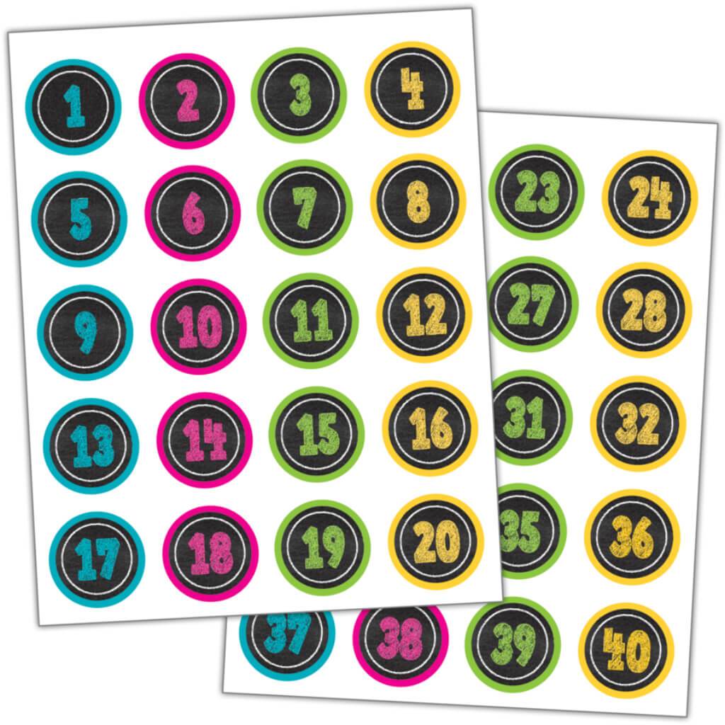 Chalkboard Brights Numbers Stickers 