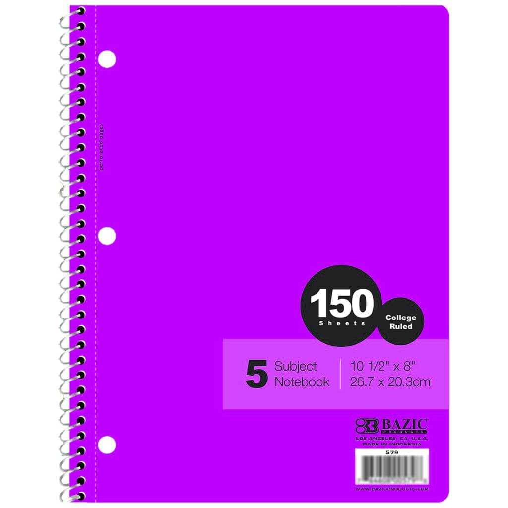 Bazic Spiral Notebook 5-Subject 150ct