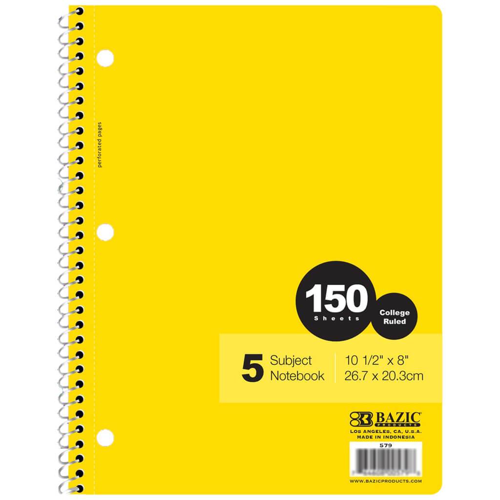 Bazic Spiral Notebook 5-Subject 150ct