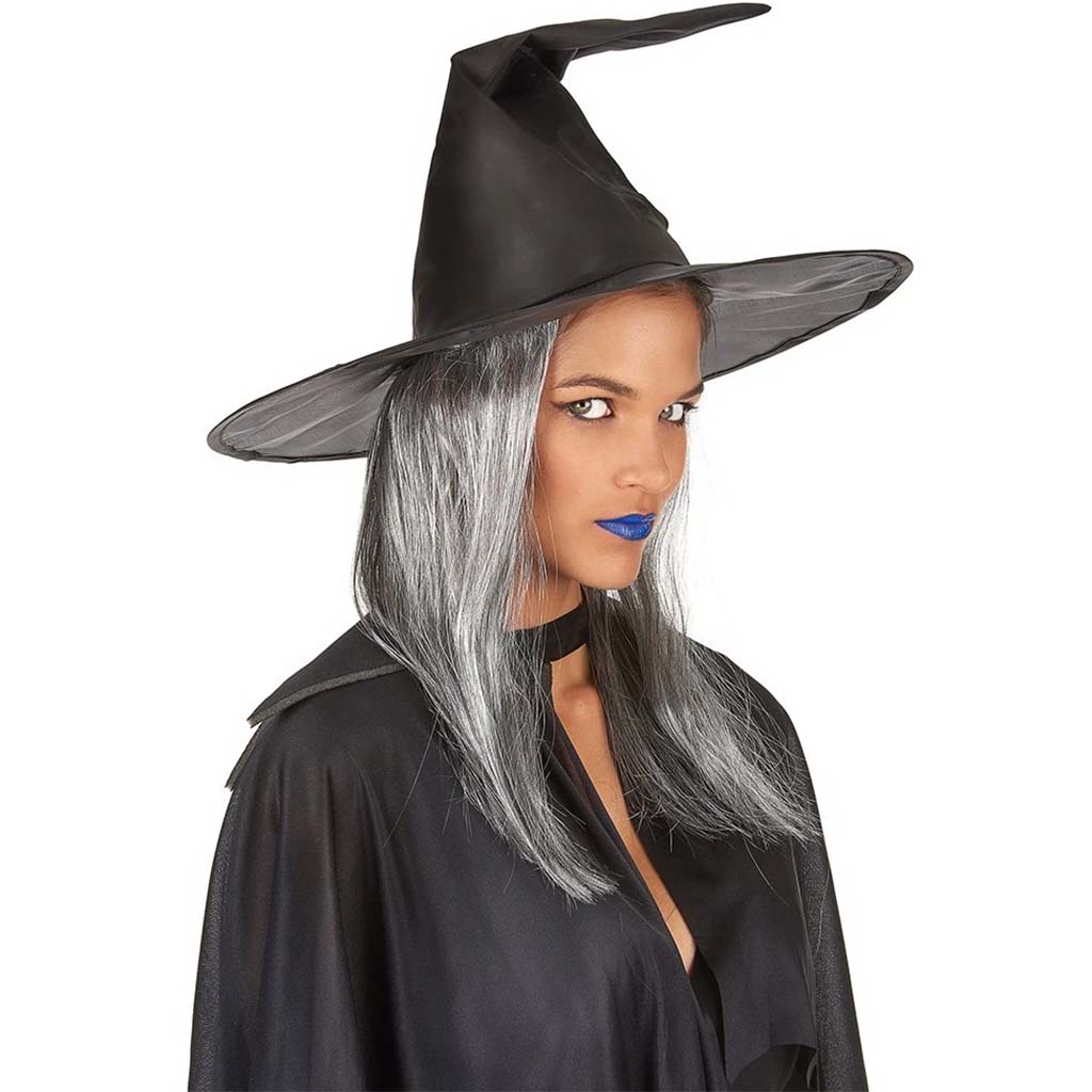 Witch Hat Satin with Hair Gray