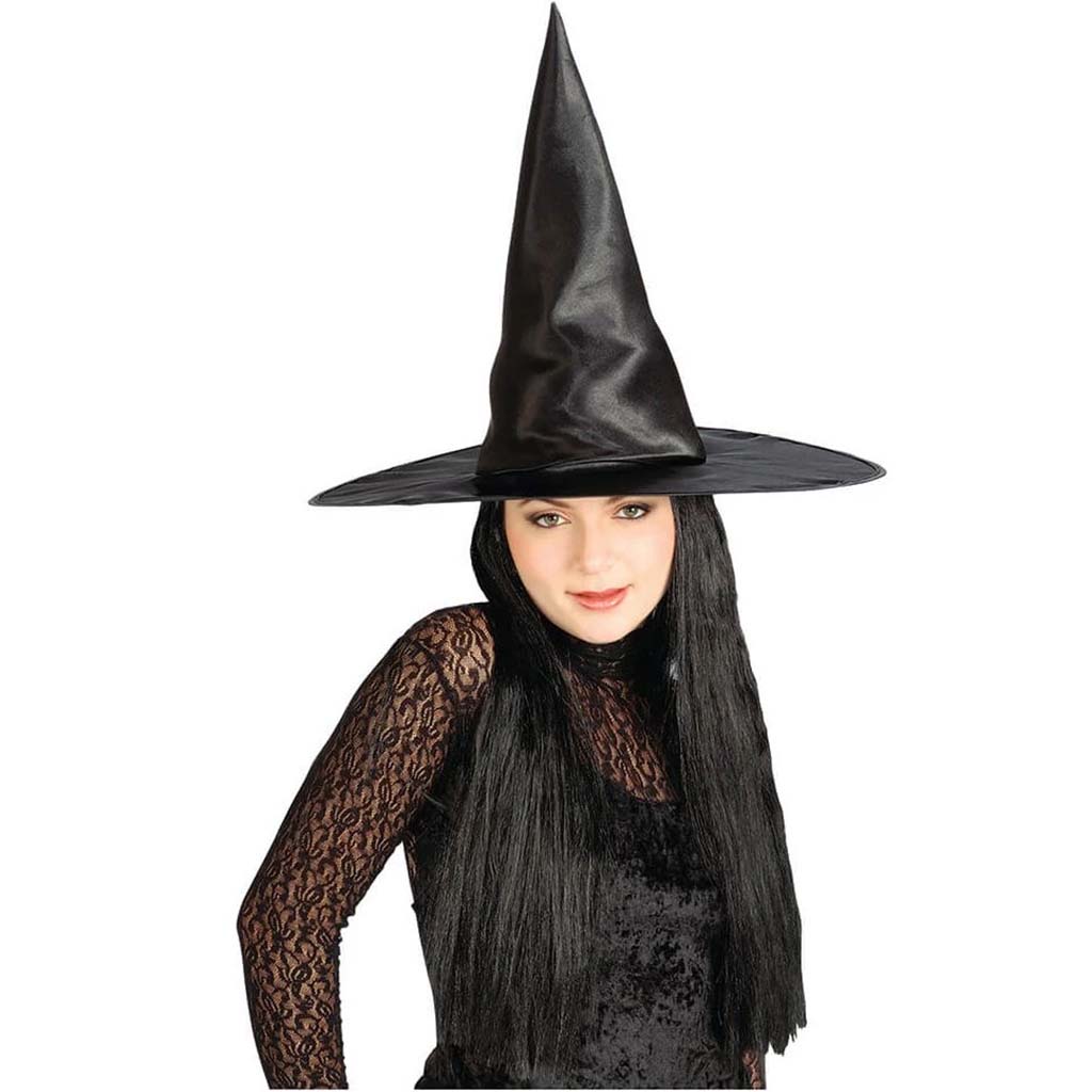 Satin Witch Hat with Black Hair