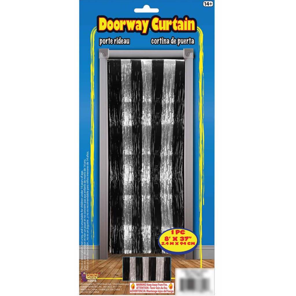 Tinsel Curtain 8ft x 37in Silver and Black 