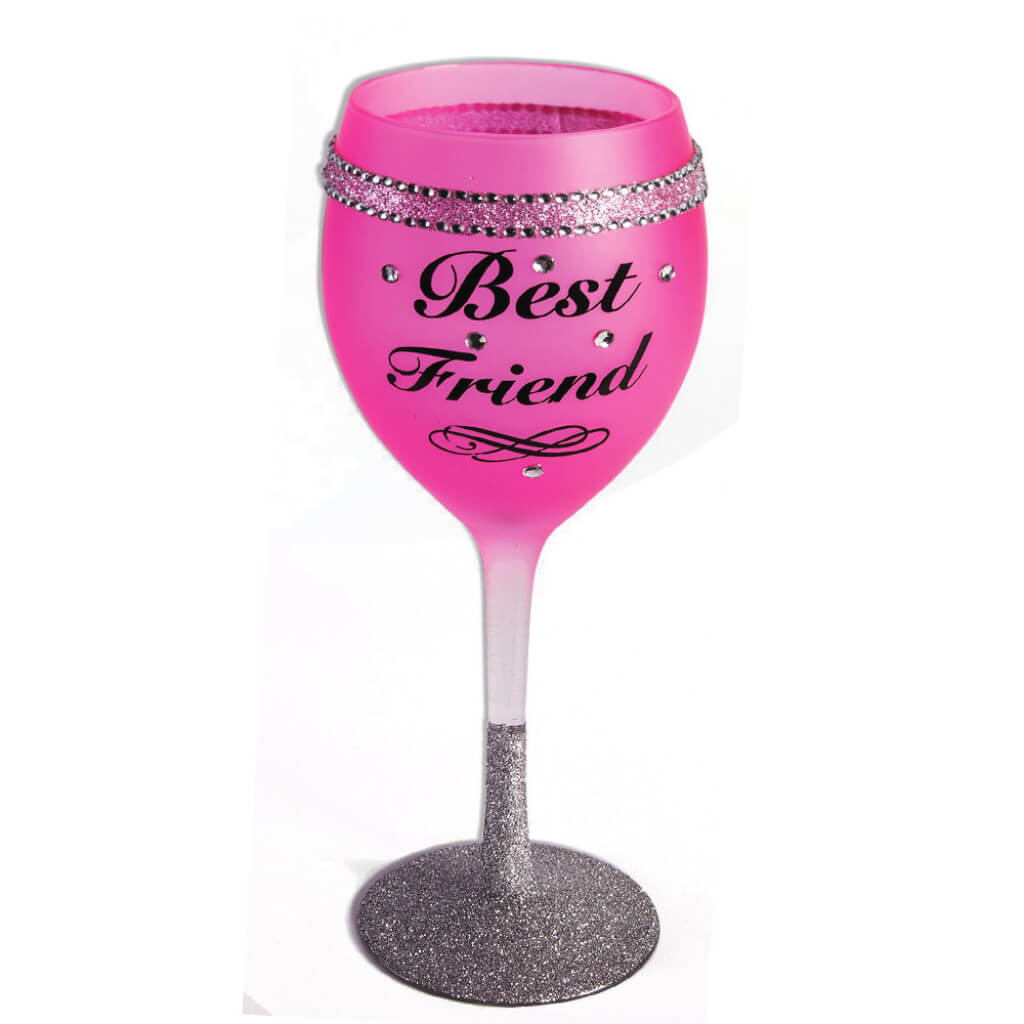 WINE GLASS WITH GLIT BEST FRIEND 