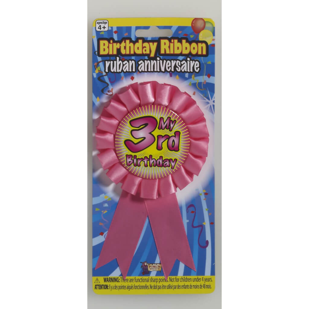 AWARD RIBBON MY 3RD B&#39;DAY PINK 