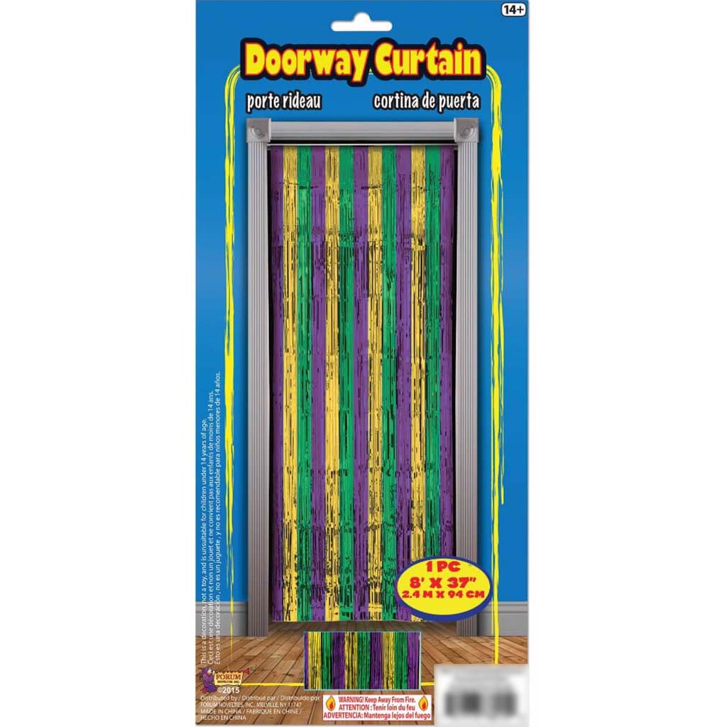 Tinsel Curtain 8ft x 37in Gold Green and Purple 