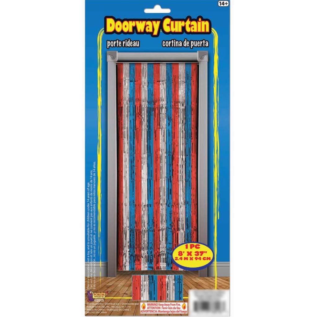 Tinsel Curtain 8ft x 37in Red Silver Blue 