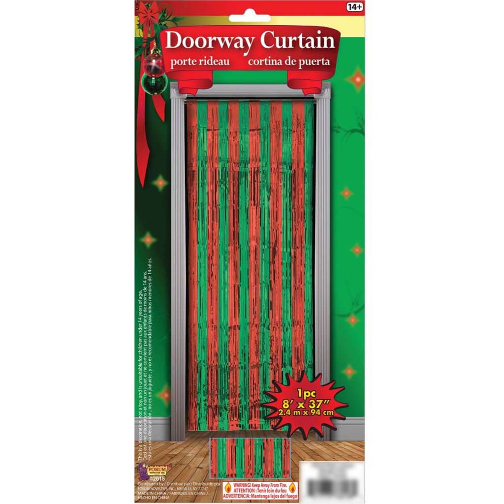 Tinsel Curtain 8ft x 37in Red &amp; Green 