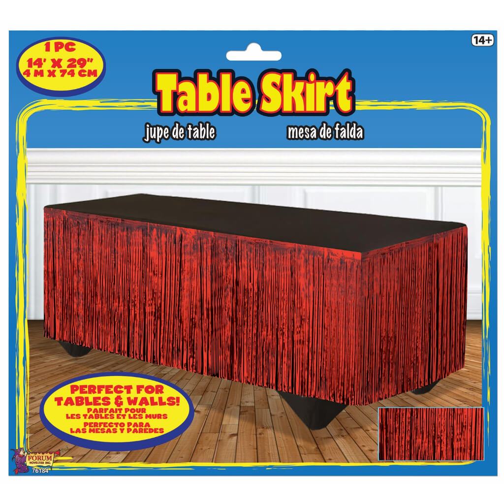 TINSEL TABLE SKIRT 14&#39; X 29&quot; RED 