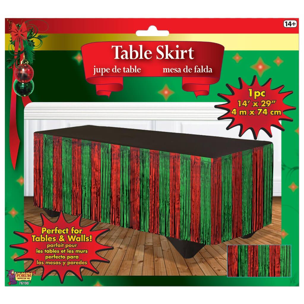 TINSEL TABLE SKIRT 14&#39; X 29&quot; RED GREEN 