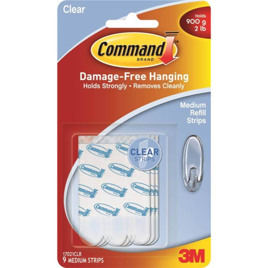 3M COMMAND Clear Medium Refill Strips Pack of 9