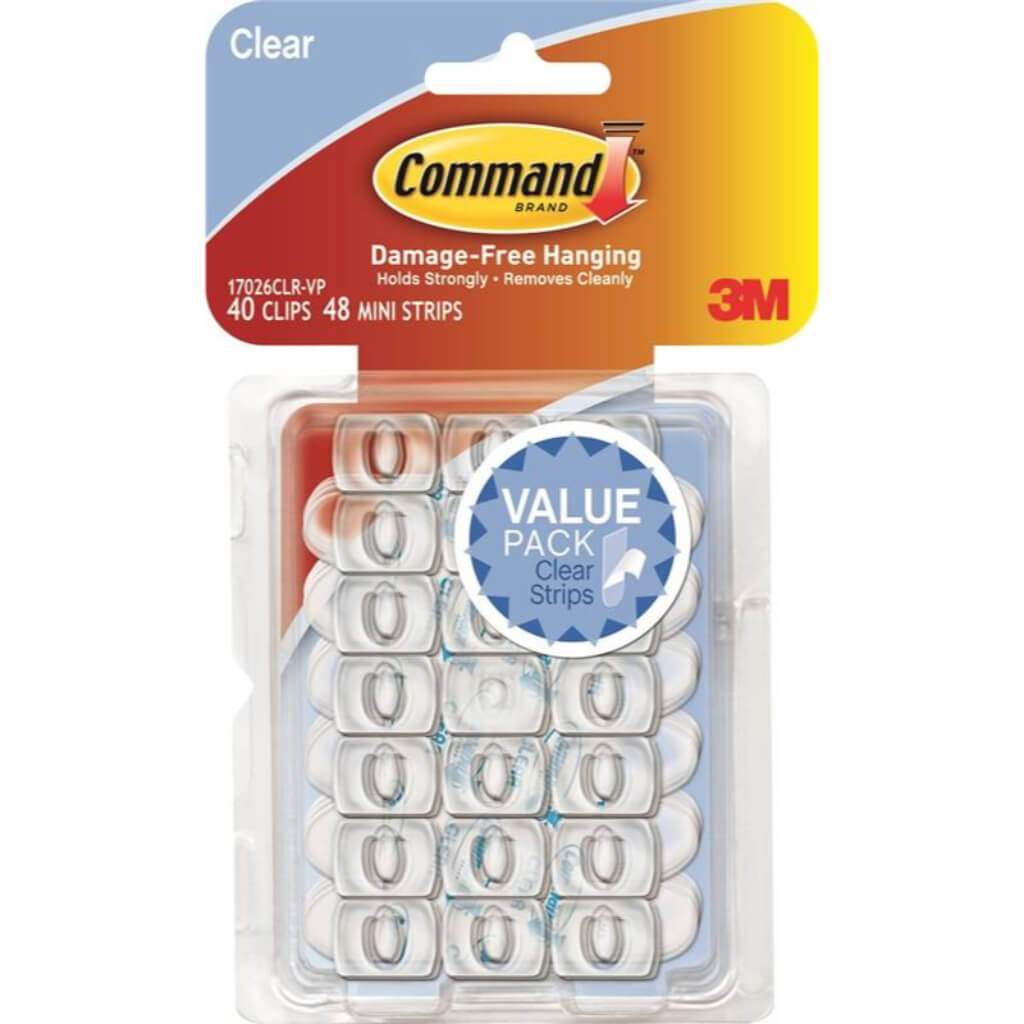 3M Command Clear Decorating Hook Clips Strips 40 Slips