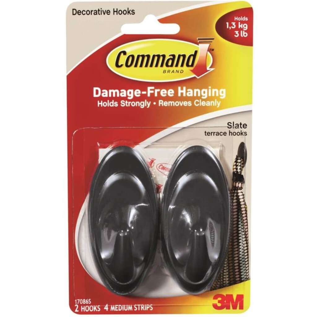 3M Command Strips Medium Slate Outdoor Terrace Hooks Pack of 2