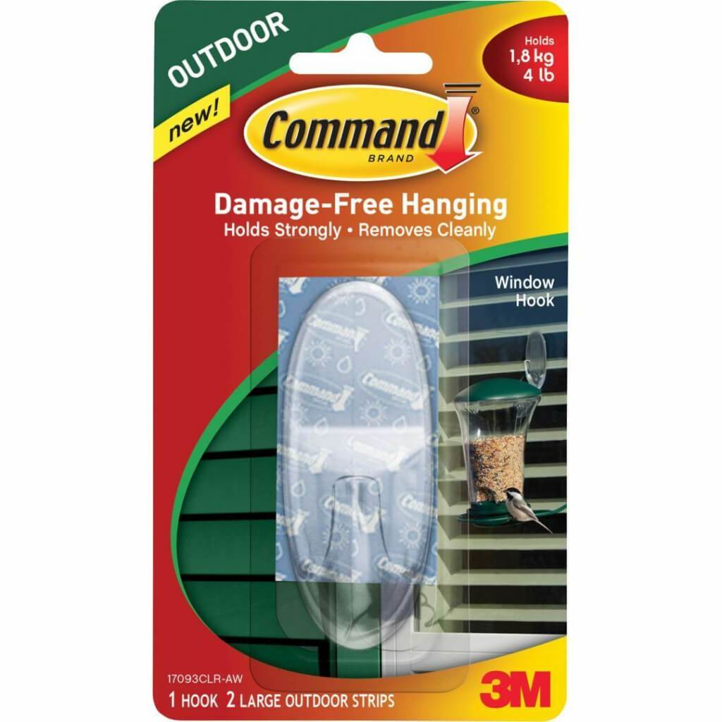 3M Command Outdoor Large Clear Window Hook with Clear Strips