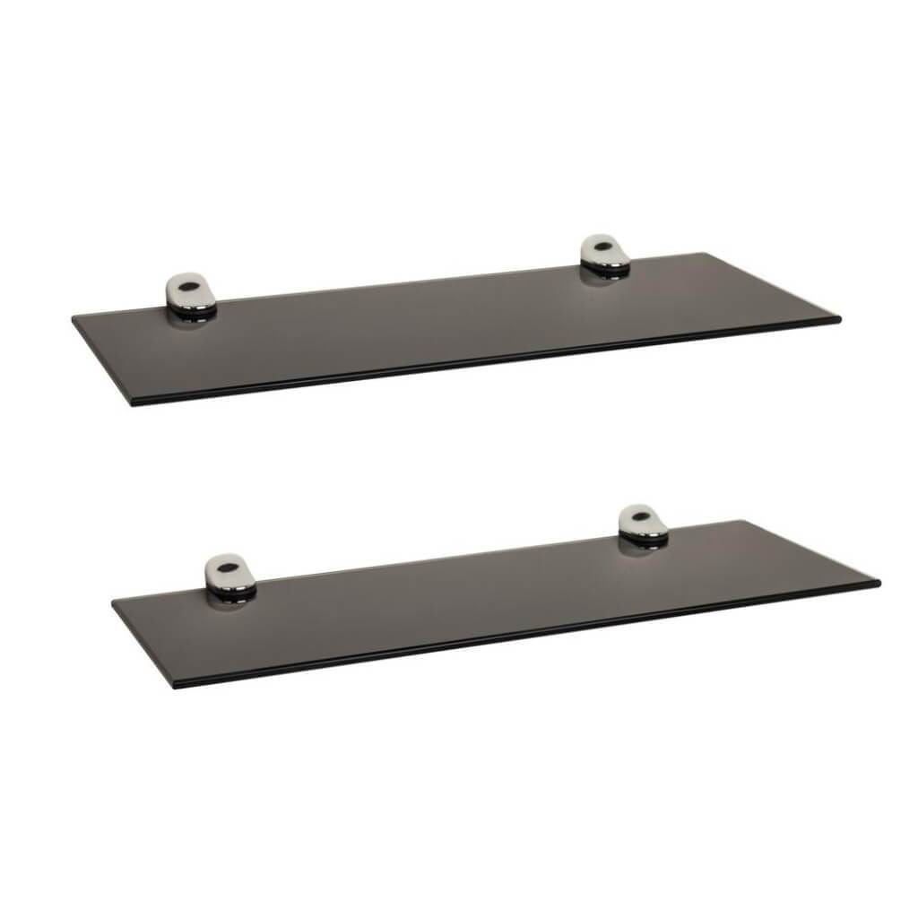 Black Smoke Glass Floating Shelves With Chrome Brackets (Set Of 2) 