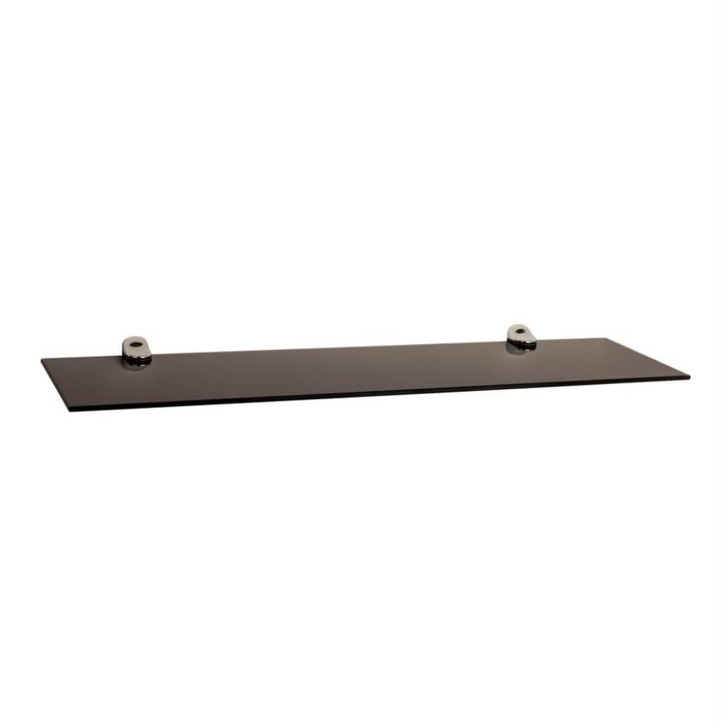 Black Smoke Glass Floating Shelf With Chrome Brackets 