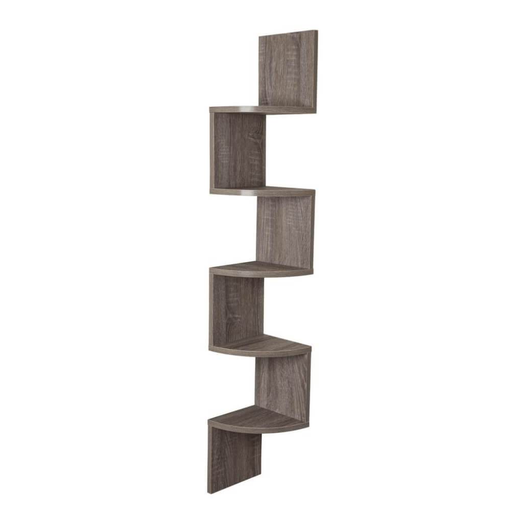 Zig Zag Floating Laminate Corner Wall Decorative Shelf Weathered Oak Finish 7.75" X 7.75" 