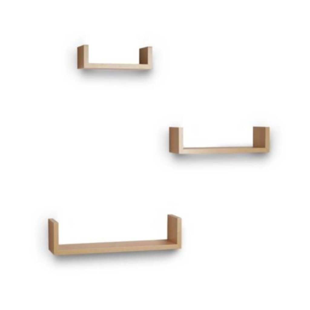 Floating 'U' Laminated Shelves (Set Of 3) Beech Grain 17" X 4" 