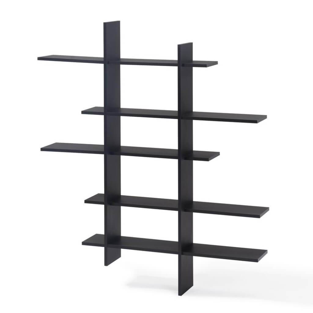 Black Laminate Five Level Black Asymmetric Floating Wall Shelf 