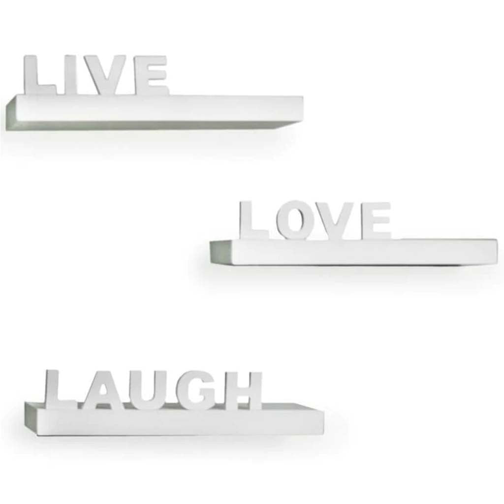 White Decorative &quot;Live&quot; &quot;Love&quot; &quot;Laugh&quot; Floating Wall Shelves (Set Of 3) 