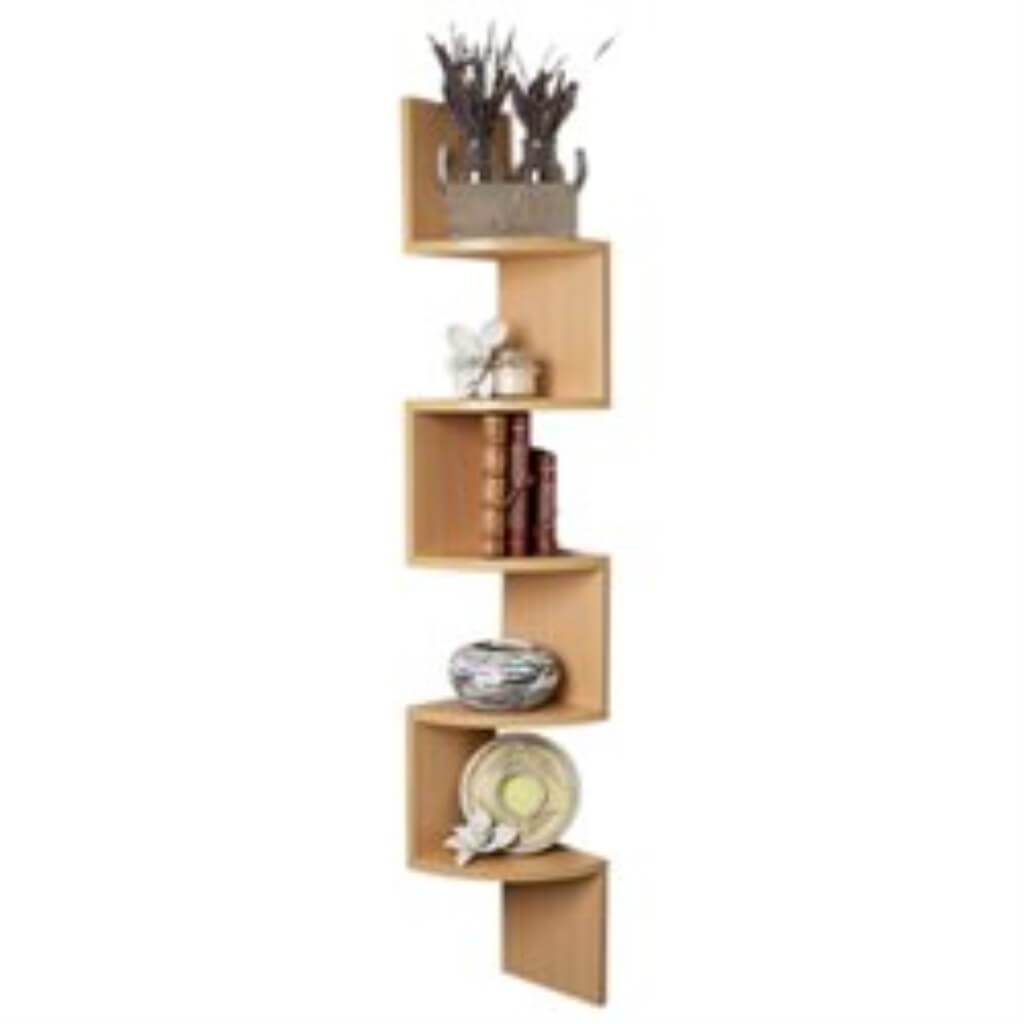 Zig Zag Floating Laminate Corner Wall Decorative Shelf Beech Finish 7.75" X 7.75" 