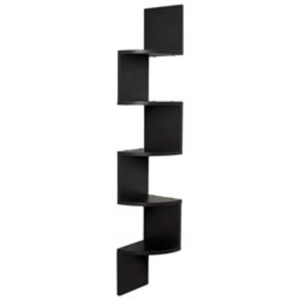 Zig Zag Floating Laminate Corner Wall Decorative Shelf Black Finish 7.75" X 7.75" 