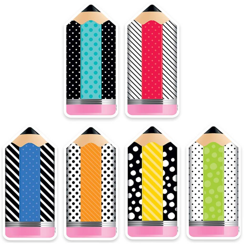 Bold &amp; Bright Striped &amp; Spotted Pencils 6in Designer Cut-Outs