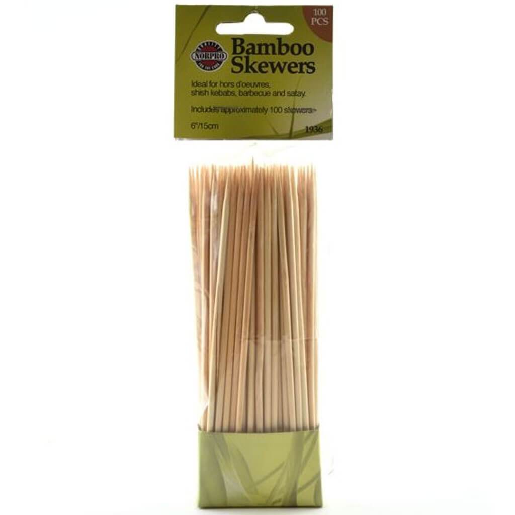 Bamboo Skewers, 6in, 100 Pcs