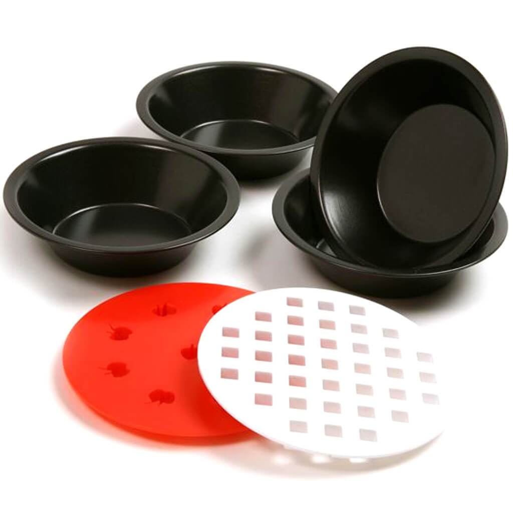 Set of 4 Mini Pie Pans &amp; 2 Pie Top Cutters