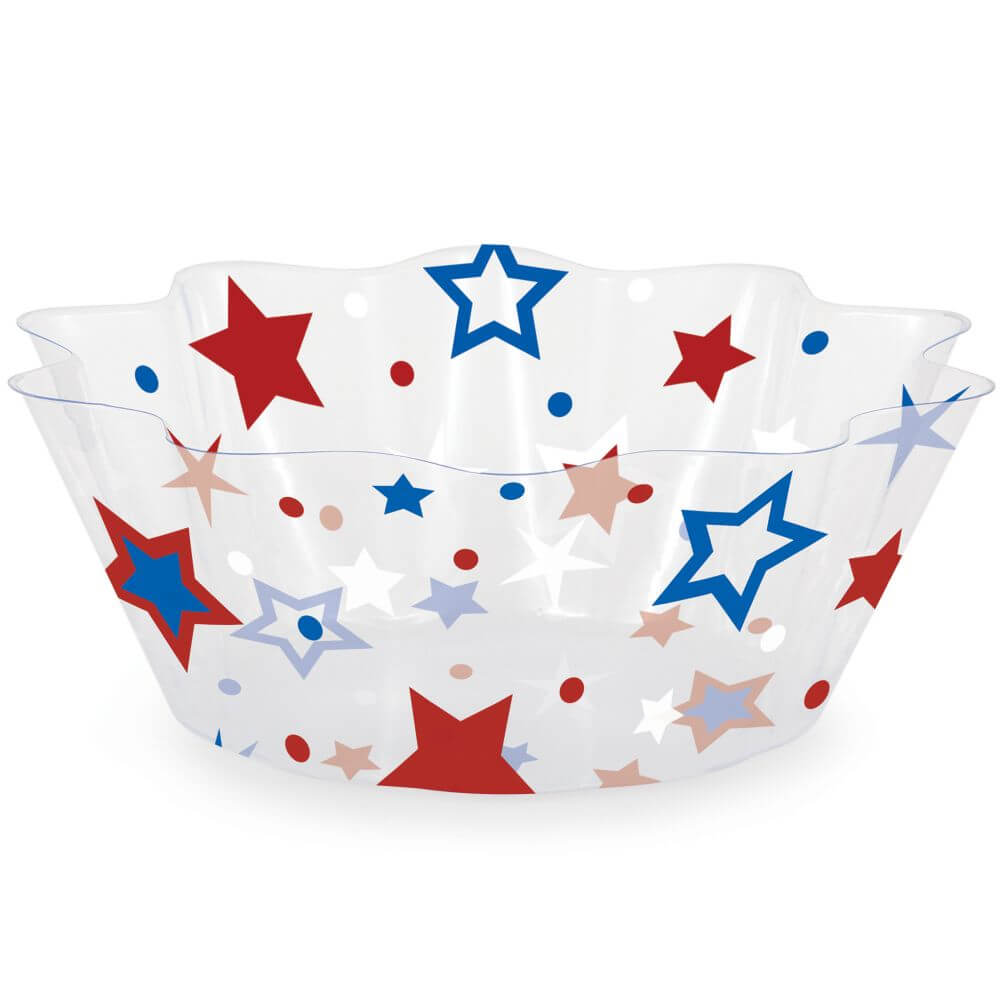 Fluted Bowl Plastic Patriotic Stars 8in 