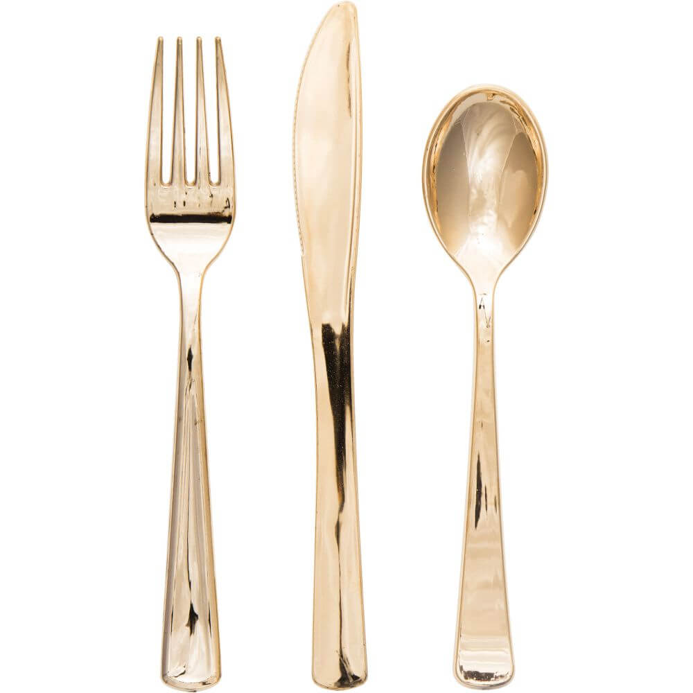 Plastic Cutlery Set 24ct, Metallic Gold 