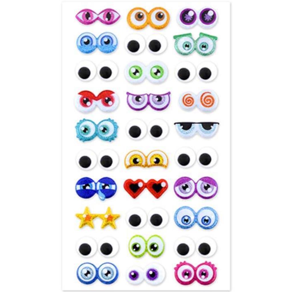 SELF-STICK GOOGLY EYES GLITTER &amp; GOOGLIES CARTOON 30 PAIRS 