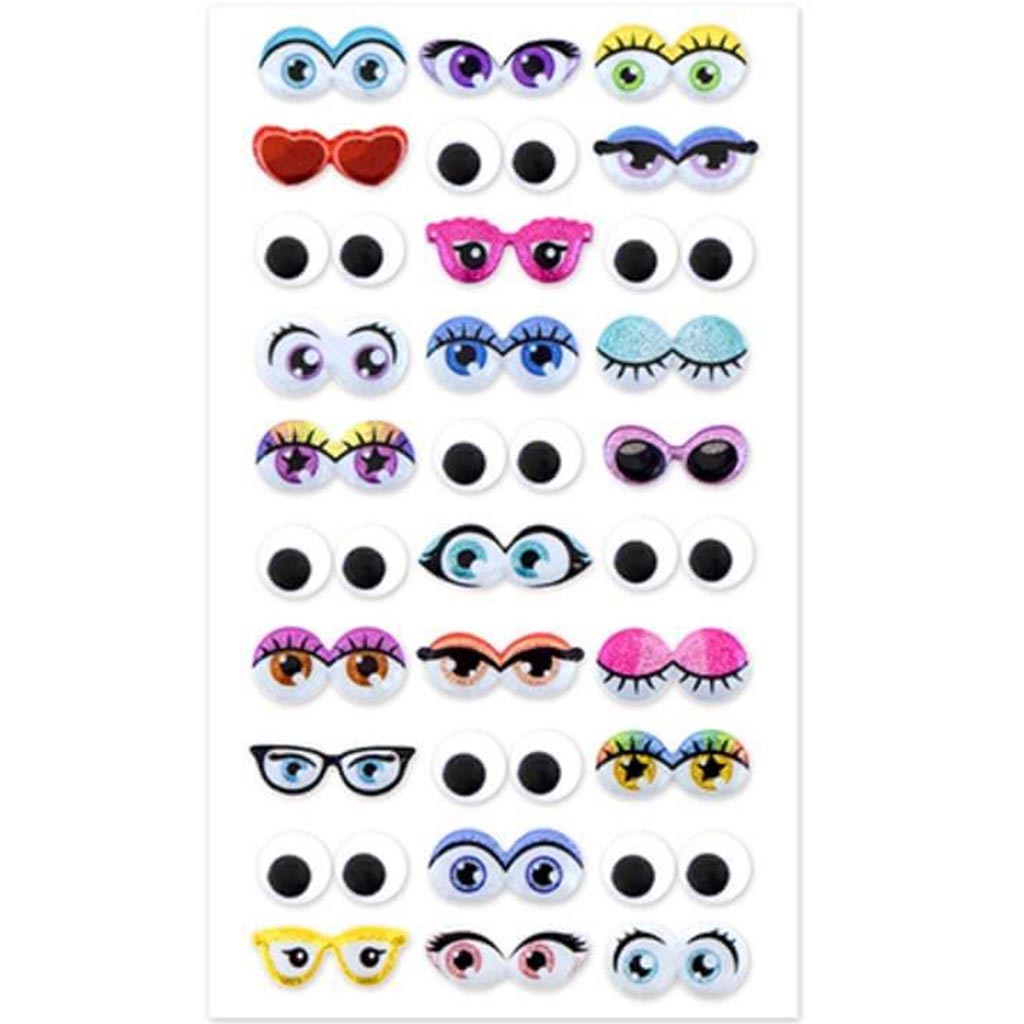 SELF-STICK GOOGLY EYES GLITTER &amp; GOOGLIES ACCESSORIZE 30 PAIRS 