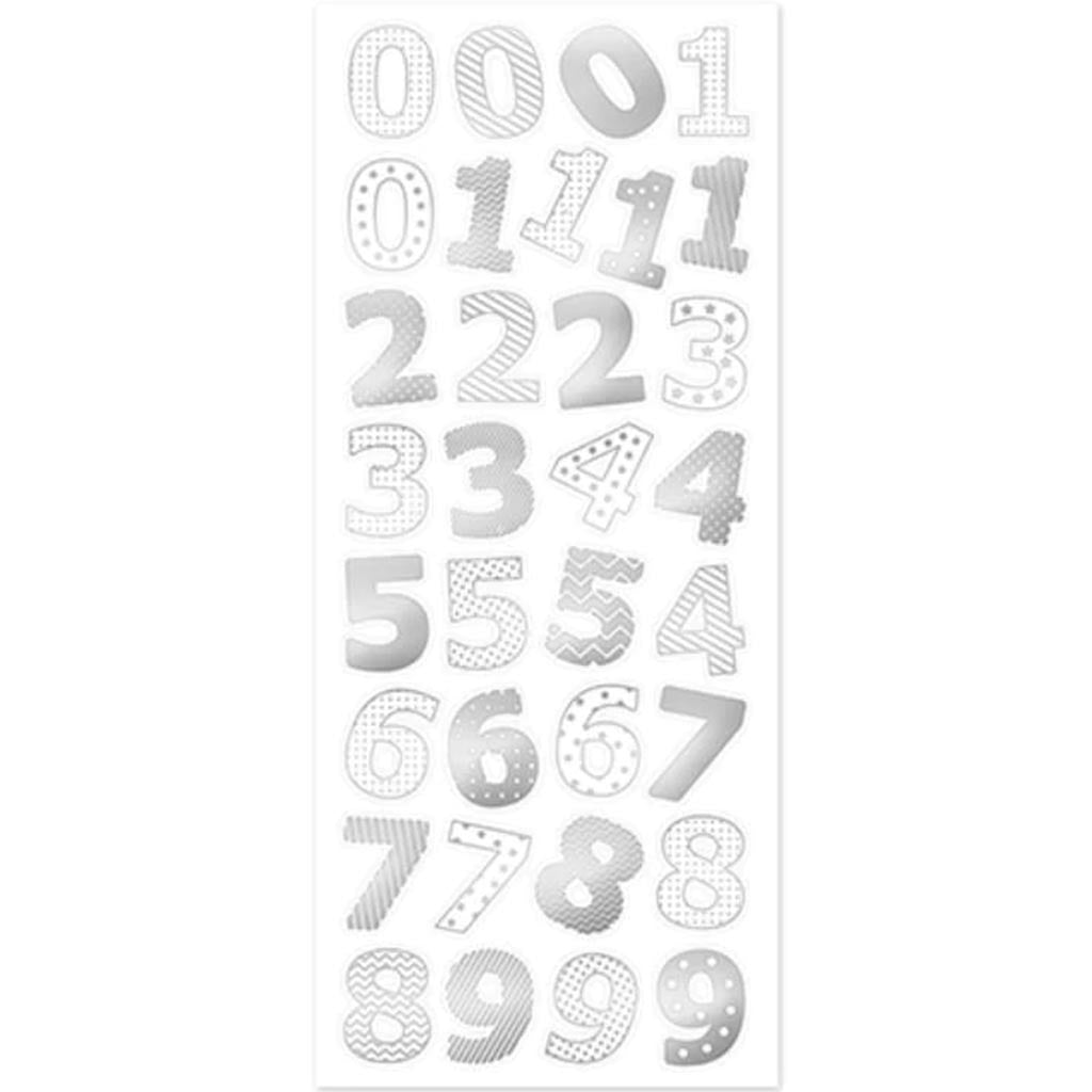 FOIL CLEAR STICKER NUMBERS SILVER 3.93X9.4 