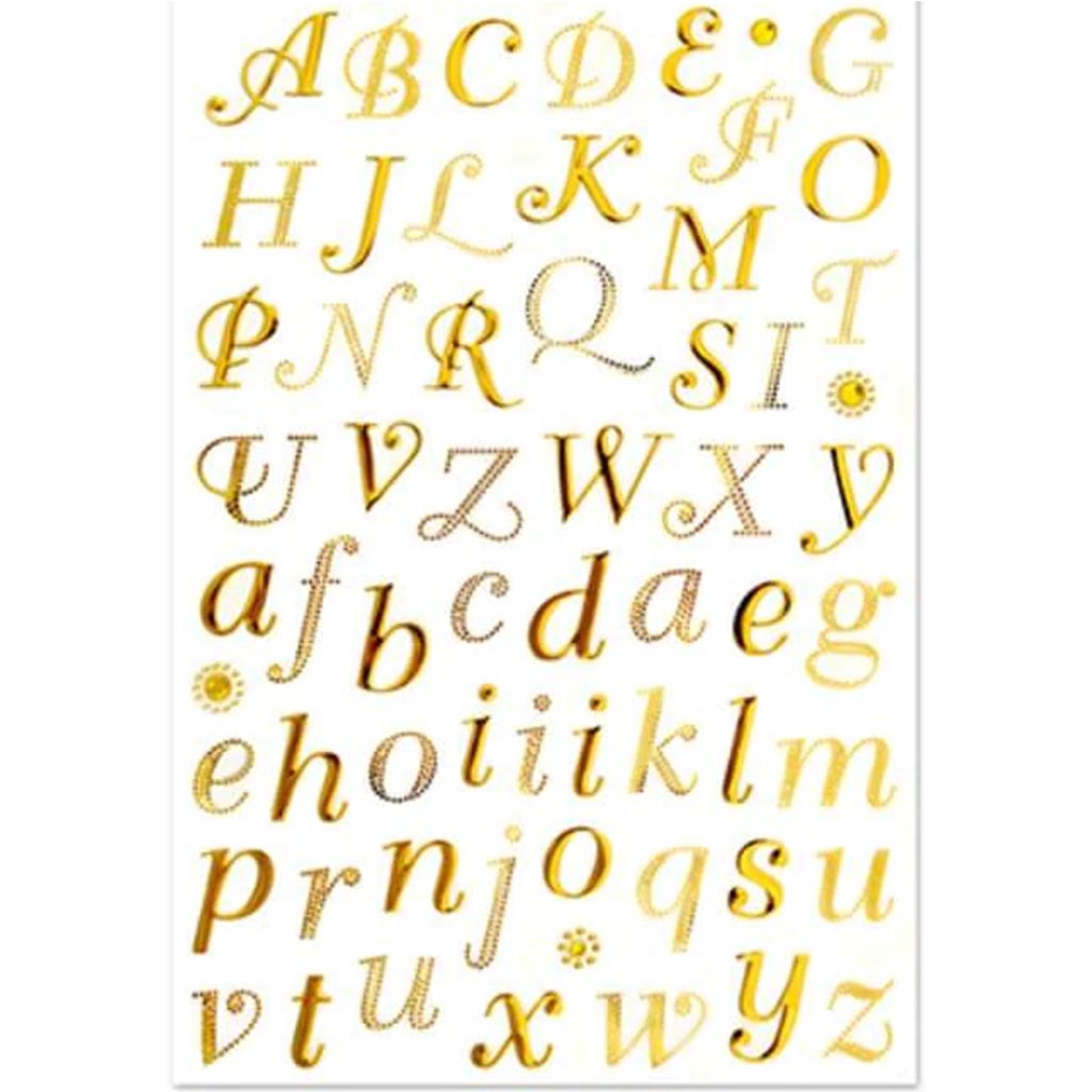 FOIL W/GEMS STICKER SCRIPT ALPHA GOLD 5.5X8.25 