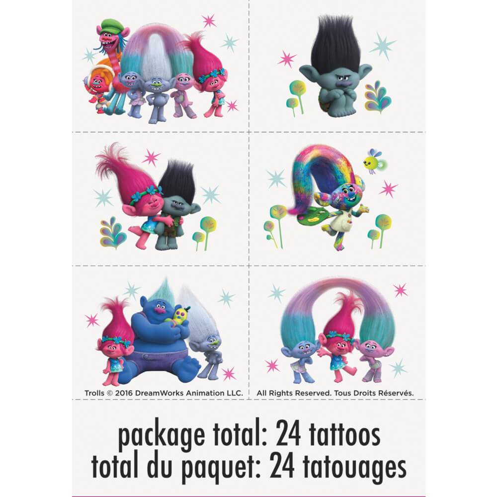 Trolls Color Tattoo Sheets, 4ct 