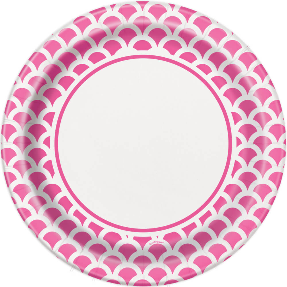 Round Dinner Plates 9in 8ct, Hot Pink Scallop 