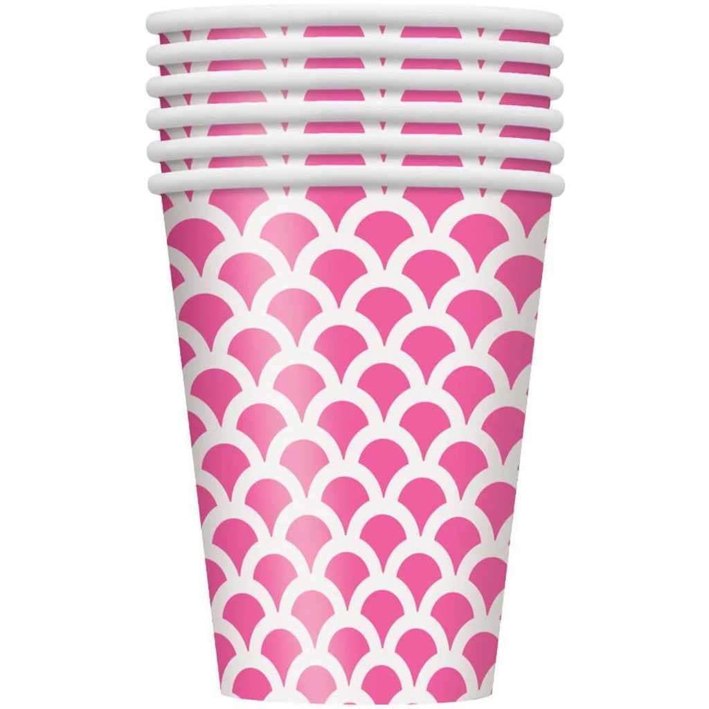 Hot Pink Scallop 12oz Paper Cups, 6ct 