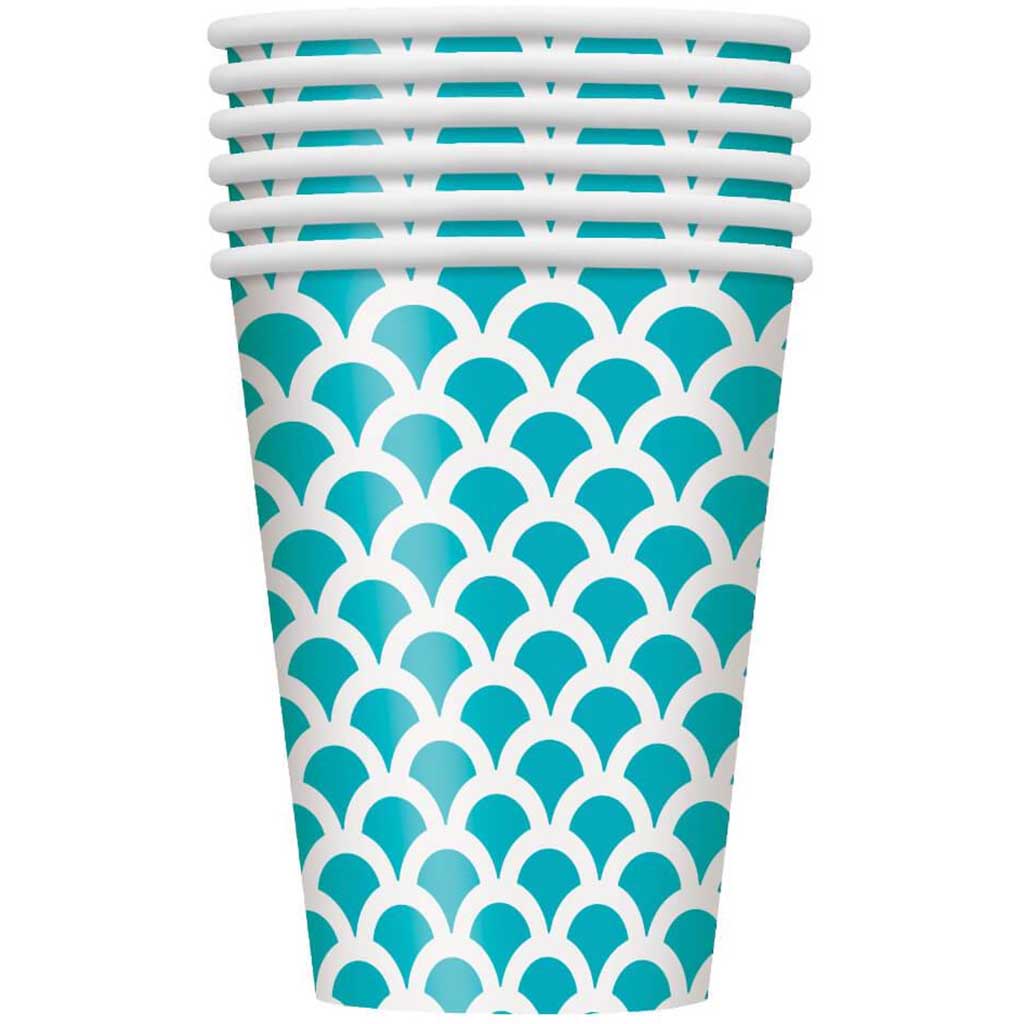 Caribbean Teal Scallop Paper Cups 12oz, 6ct 