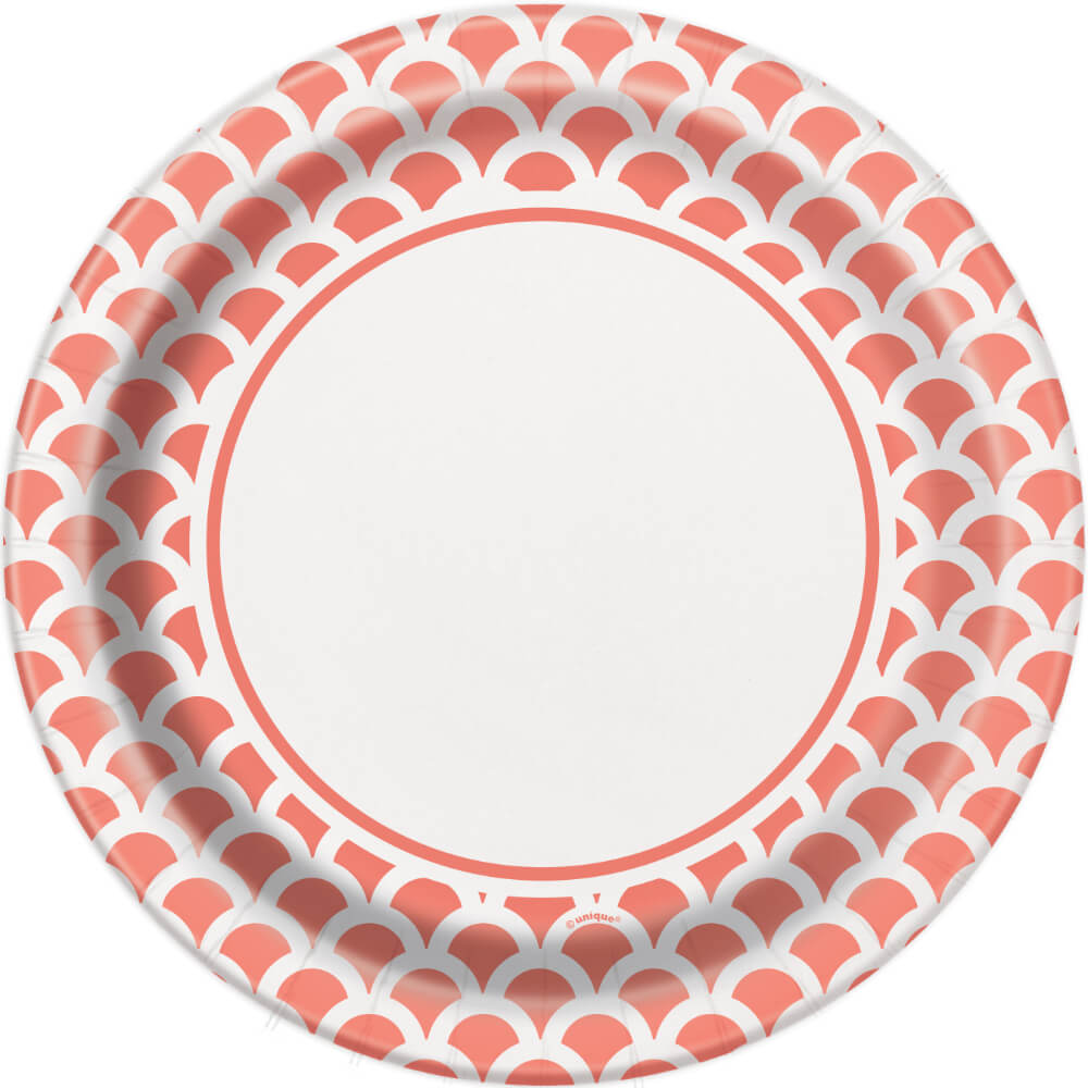 Round Dinner Plates 9in, 8ct, Coral Scallop 