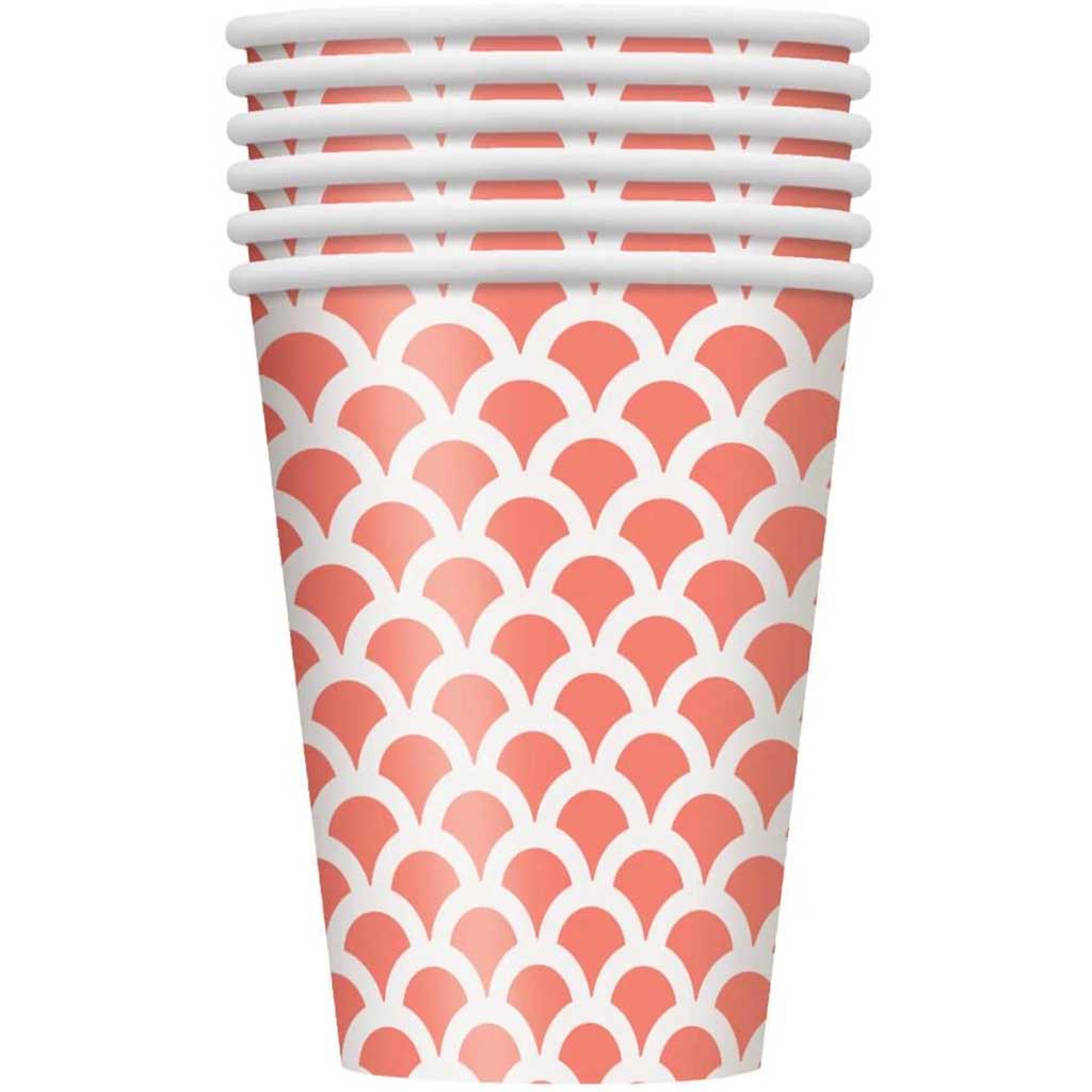 Coral Scallop 12oz Paper Cups, 6ct 