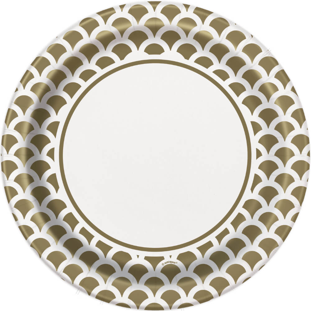 Round Dinner Plates 9in 8ct, Gold Scallop 