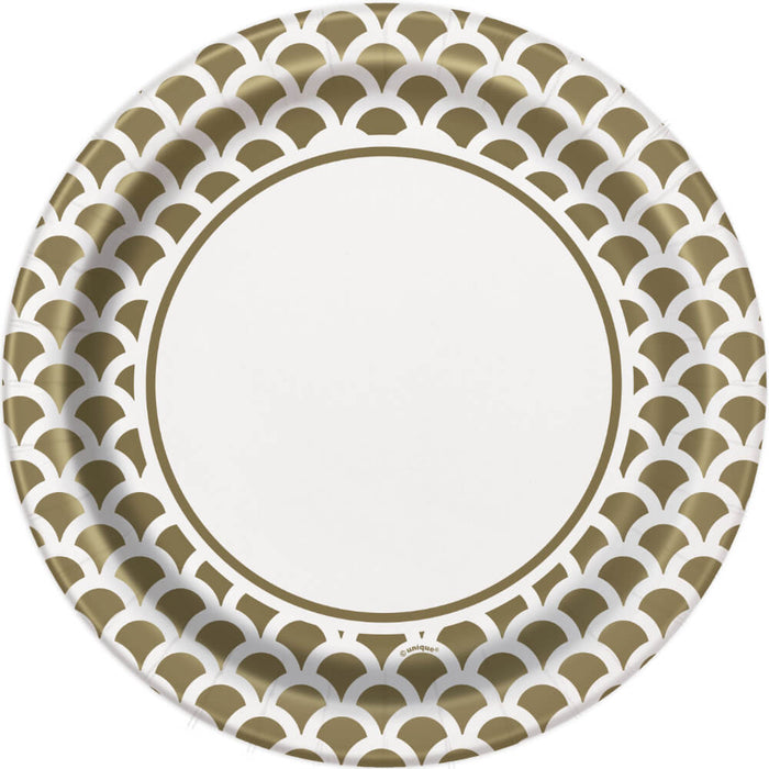 Round Dinner Plates 9in 8ct, Gold Scallop 