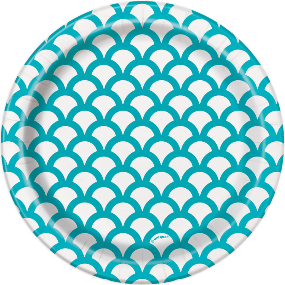 Caribbean Teal Scallop Round Dessert Plates 7in 8ct 