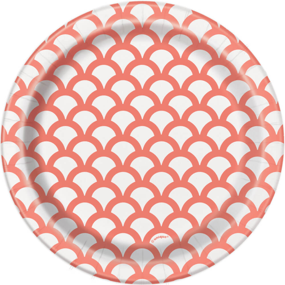 Round Dessert Plates 7in 8ct, Coral Scallop 