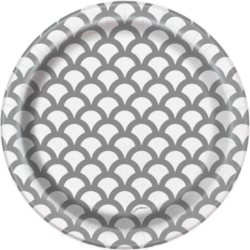 Round Dessert Plates 7in 8ct, Silver Scallop 