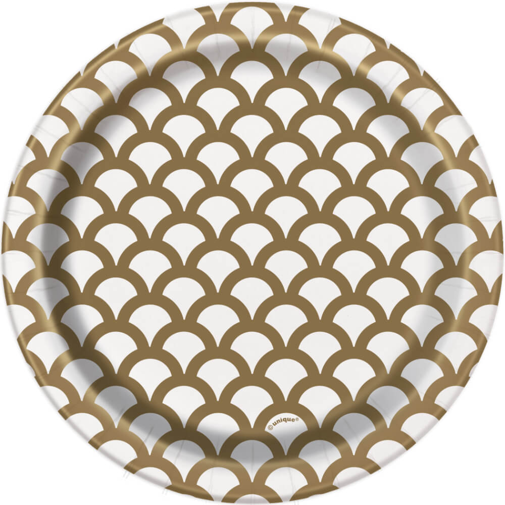 Round Dessert Plates 7in 8ct, Gold Scallop 