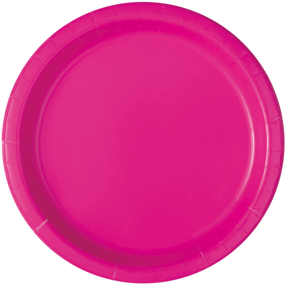 Round Dinner Plates 9in 16ct, Neon Pink Solid 